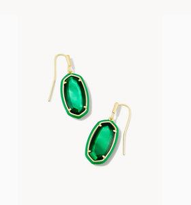 Kendra Scott-Dani Gold Metal Enamel Framed Drop Earrings in Emerald Illusion 9608856399