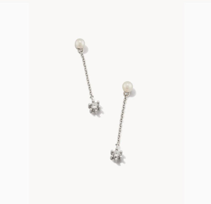 Kendra Scott-Leighton Silver Pearl Linear Earrings in White Pearl  9608852567