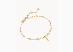 Kendra Scott-Crystal Letter I Gold Metal Delicate Chain Bracelet in White Crystal 9608856240