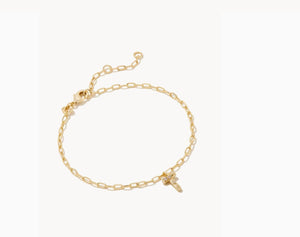 Kendra Scott-Crystal Letter T Gold Delicate Chain Bracelet in White Crystal 9608856280