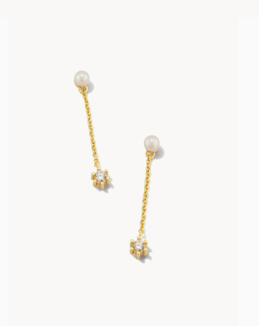 Kendra Scott-Leighton Gold Pearl Linear Earrings in White Pearl 9608852801