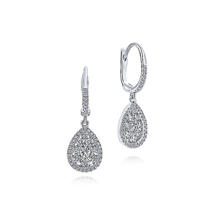 14K WHITE GOLD CLUSTER DIAMOND TEARDROP EARRINGS - M&R Jewelers