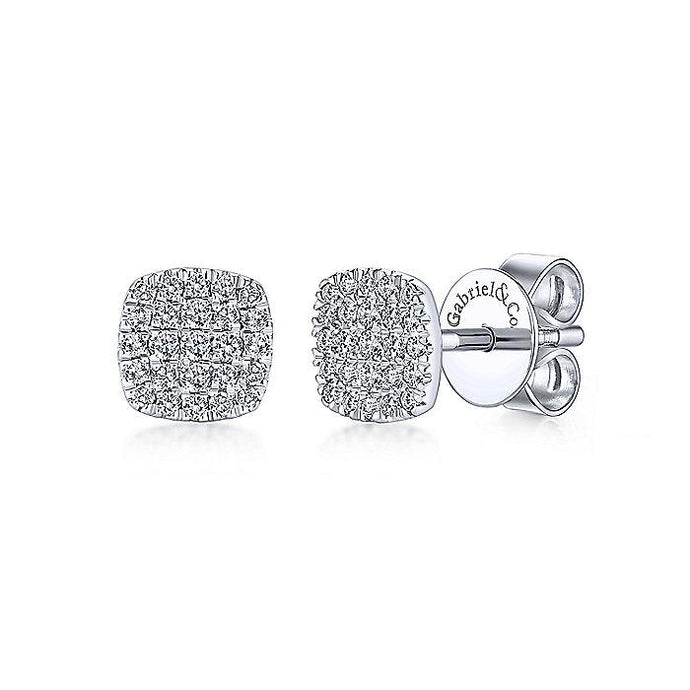 14K WHITE GOLD SQUARE PAV DIAMOND STUD EARRINGS - M&R Jewelers