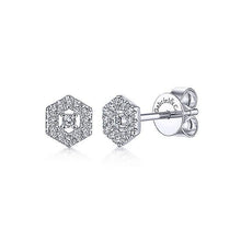 Load image into Gallery viewer, 14k White Gold Hexagonal Pave Diamond Halo Stud - M&amp;R Jewelers