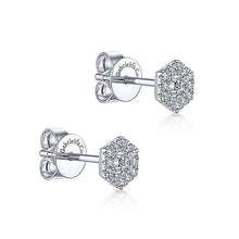 Load image into Gallery viewer, 14k White Gold Hexagonal Pave Diamond Halo Stud - M&amp;R Jewelers