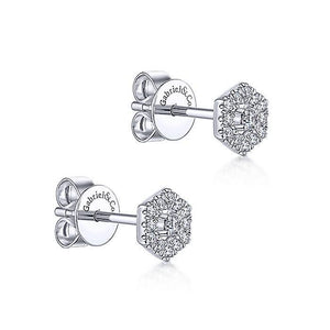 14k White Gold Hexagonal Pave Diamond Halo Stud - M&R Jewelers