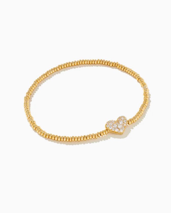 Kendra Scott-Ari Gold Metal Pave Heart Stretch Bracelet in White Crystal 9608803052