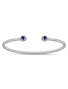 GABRIEL-BG4122W45SA 14k White Gold Bujukan Bead Split Cuff Bracelet with Sapphire and Diamond BG4122W45SA