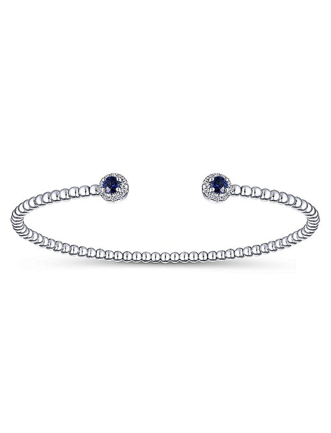 GABRIEL-BG4122W45SA 14k White Gold Bujukan Bead Split Cuff Bracelet with Sapphire and Diamond BG4122W45SA