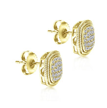 Load image into Gallery viewer, GABRIEL &amp; Co. 14K Yellow Gold Cluster Diamond Cushion Stud Earrings with Millgrain Border EG11321Y44JJ