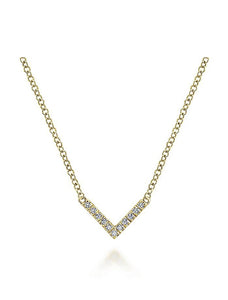 Gabriel & Co-14 K Yellow Gold V Shaped Diamond Bar Necklace