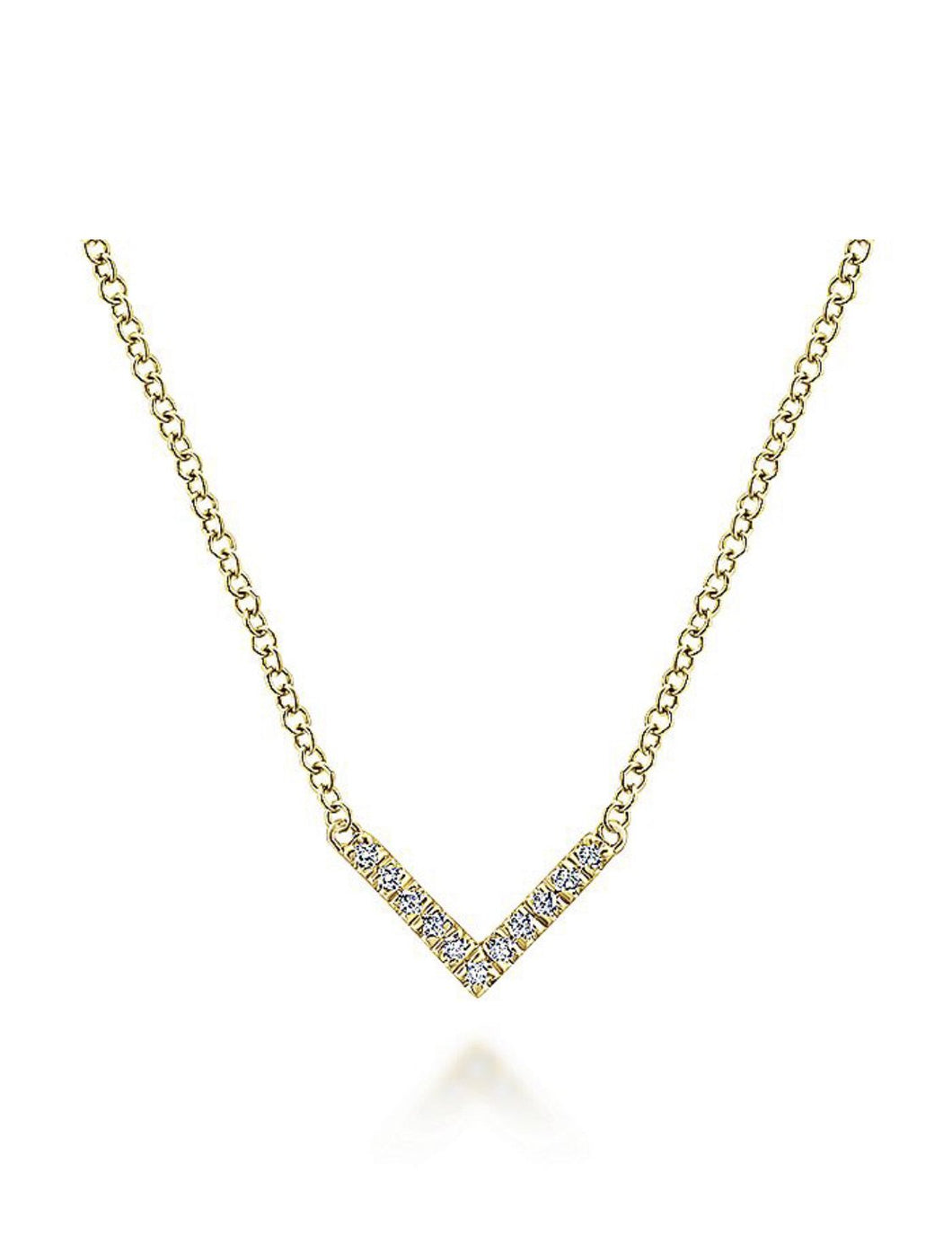 Gabriel & Co-14 K Yellow Gold V Shaped Diamond Bar Necklace