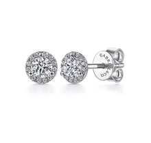 Load image into Gallery viewer, Gabriel &amp; Co-14K White Gold Round Cut Diamond Halo White Sapphire Stud Earring 4mm white sapphire center stone   EG12372W45WS