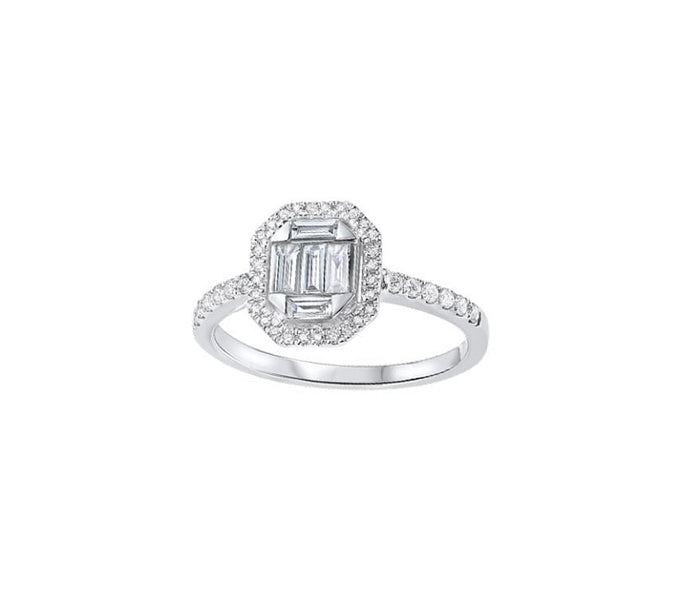 14K WG DIAMOND RING WITH BAQUETTE & ROUND DIAMOND .50Ctw RG 10213-4 WB