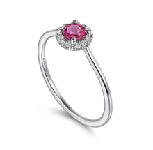 Load image into Gallery viewer, GABRIEL&amp;Co-14K White Gold Ruby and Diamond Halo Promise Ring   LR51264W45RA