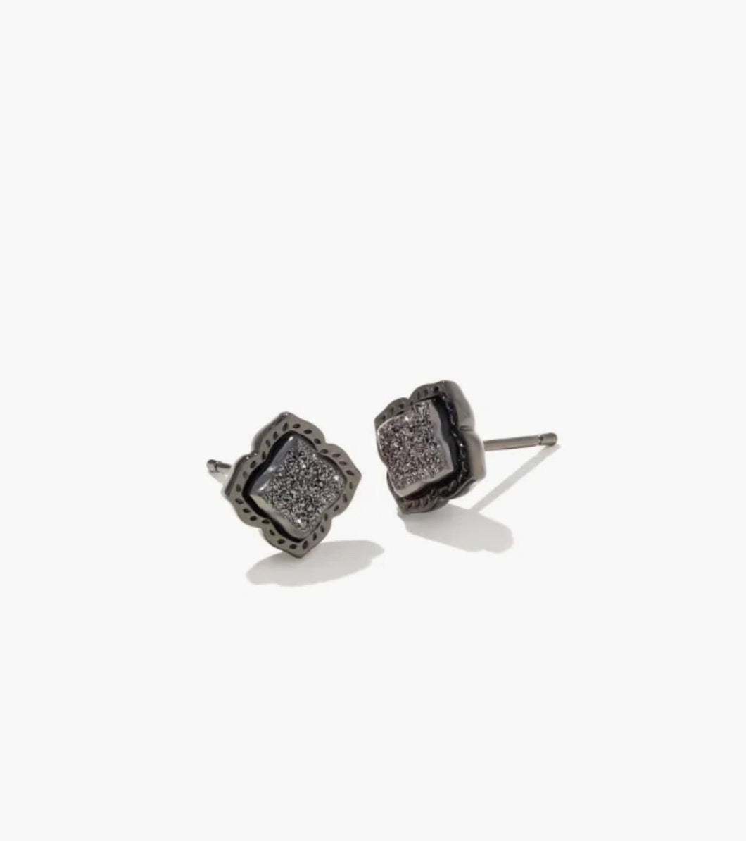 Kendra Scott-Mallory Gunmetal Stud Earrings in Black Drusy 9608802968