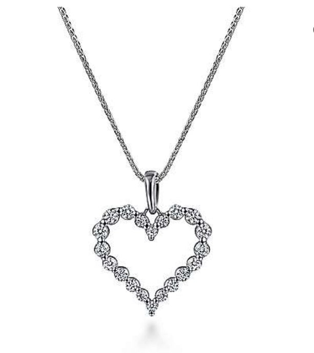 GABRIEL&Co-14K White Gold Open Heart Diamond Pendant Necklace Nk1844W45JJ