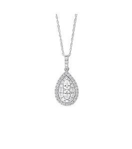 PD35797-4WD 14k White Gold and Diamond Pear Shaped Cluster Diamond Pendant w/CHAIN