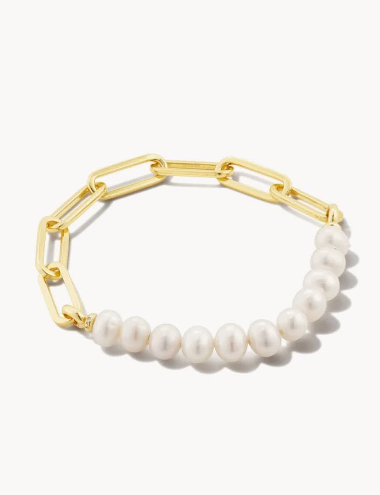 Kendra Scott-Ashton Gold Metal Half Chain Bracelet in White Pearl 9608803422