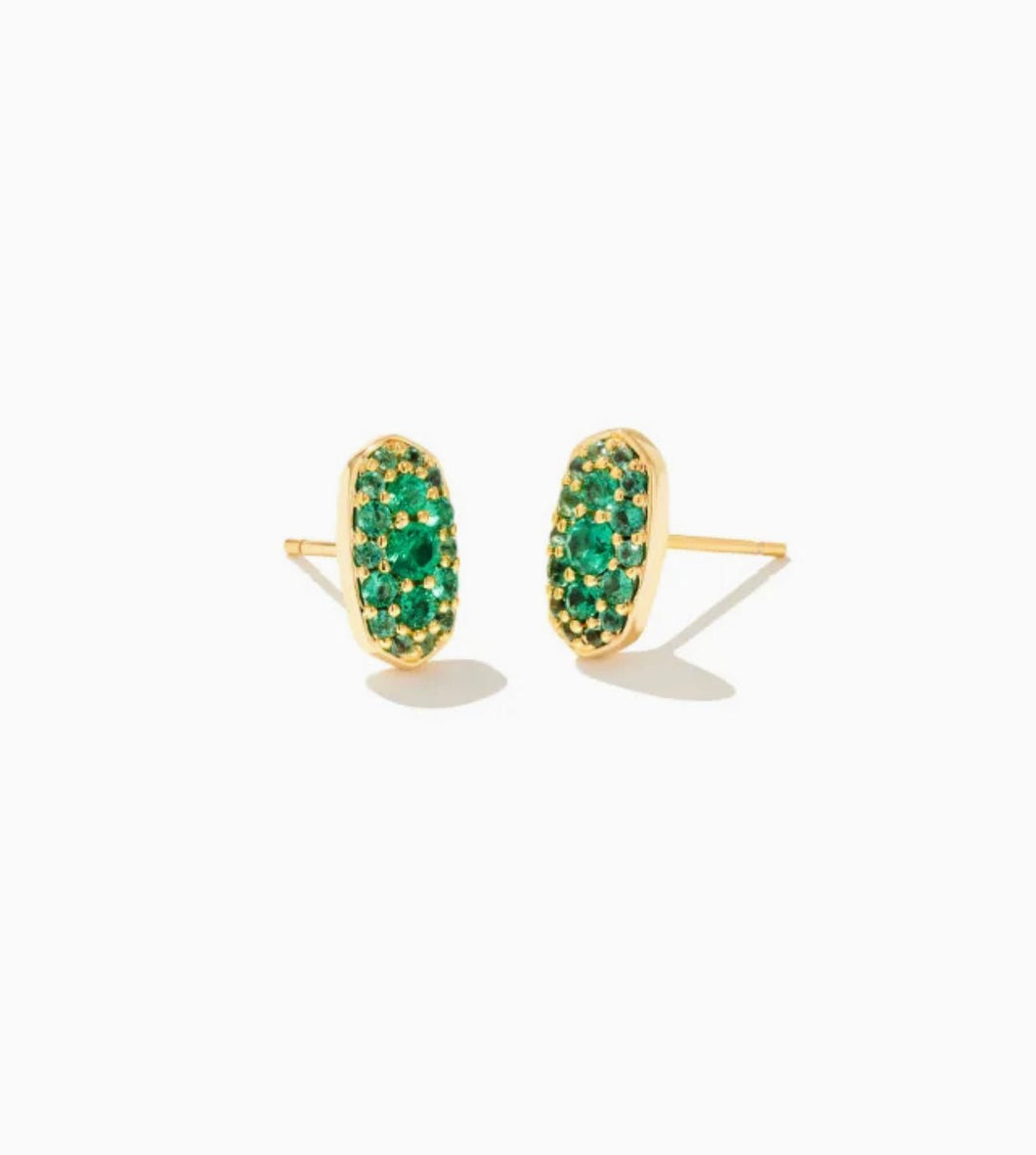 KENDRA SCOTT Grayson Gold Crystal Stud Earrings in Emerald Crystal # 9608803051