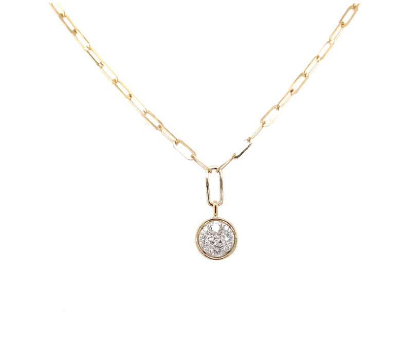 NK10281-4YC 14k Yellow Gold and Diamond Cluster Pendant with Paperclip Chain