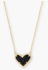 Kendra Scott-Ari Heart Gold Metal Pendant Necklace in Black Drusy 4217717840