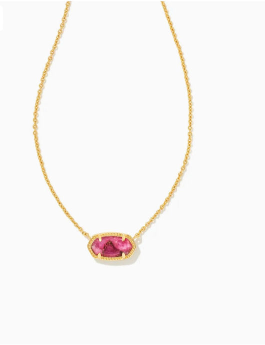 Kendra Scott-Elisa Gold Metal Pendant Necklace In Bronze Veined Magenta Jade 9608800956