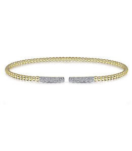 Gabriel-14k Yellow Gold Bujukan Bead Cuff Bracelet with Diamond Pavé Bars BG4218-62Y45JJ