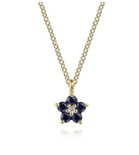 Load image into Gallery viewer, GABRIEL&amp;CO-14K Yellow Gold Diamond and Sapphire Flower Pendant Necklace   NK7428Y45SA