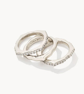 Kendra Scott-Mallory Silver Metal Ring Set in White Crystal 9608802937 Sz 7