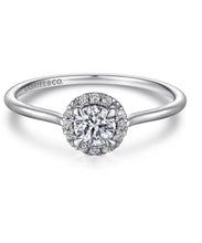 Load image into Gallery viewer, GABRIEL&amp;CO-14K White Gold White Sapphire and Diamond Halo Promise Ring 4mm white sapphire center stone   LR51264W45WS