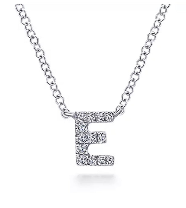 GABRIEL&Co-14k WG Diamond  E Initial Pendant Necklace NK4577E-W45JJ