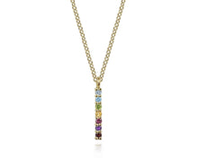 Load image into Gallery viewer, GABRIEL&amp;CO-14K Yellow Gold Rainbow Color Stone Bar Necklace NK7427Y4JMC