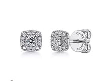 Load image into Gallery viewer, GABRIEL&amp;Co. Cushion shaped halos accent the 0.08ct round cut center diamonds in these brilliant 0.26ct in total stud earrings. EG13215W45KJJ