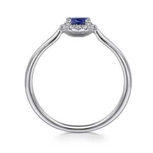 GABRIEL&Co-14K White Gold Blue Sapphire and Diamond Halo Promise Ring   LR51264W45SA