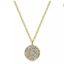 Load image into Gallery viewer, GABRIEL&amp;Co-14k yellow gold round  pave  Diamond  disc pendant Necklace NK5332Y45JJ