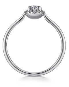 GABRIEL&CO-14K White Gold White Sapphire and Diamond Halo Promise Ring 4mm white sapphire center stone   LR51264W45WS