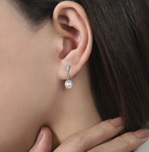 Load image into Gallery viewer, Gabriel-14K White Gold Vintage Inspired Style Diamond Pearl Drop Earrings  EG9902W45PL