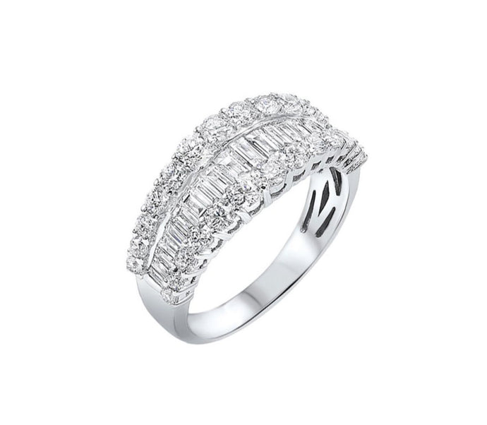 RG10242-4WC 14K White Gold - 1.50ct - Graduated Baguette & Round Cut Diamond Fashion Band