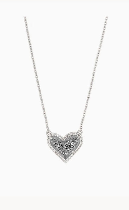 Kendra Scott-Ari Heart Silver Metal Pendant Necklace in Platinum Drusy 4217710104