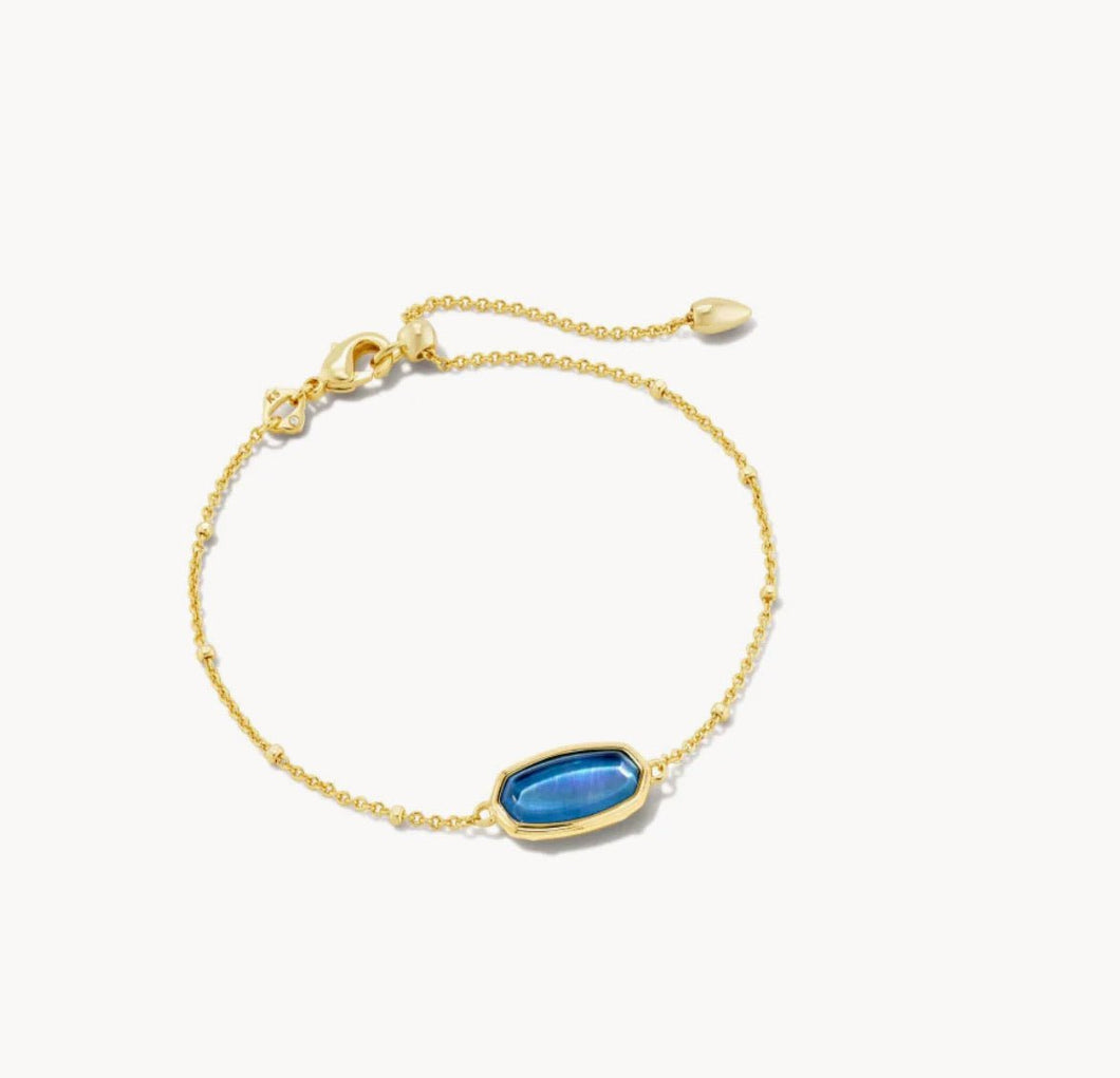 Kendra Scott-Framed Elaina Gold Metal Delicate Chain Bracelet in Dark Blue Mother-of-Pearl 9608803405