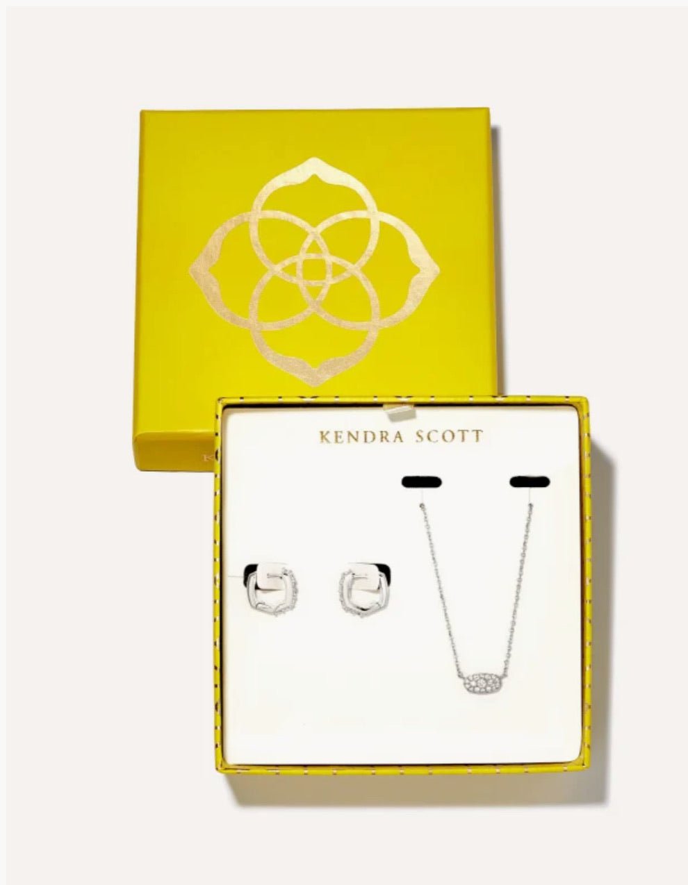 Kendra Scott-Grayson Silver Metal Pendant & Huggie Gift Set in White Crystal 9608802830
