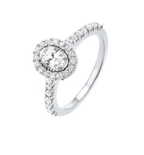 Load image into Gallery viewer, 14K WG TRU REFLECTION ENGAGEMENT RING DIAMOND OVAL CTR .38 RDS .33 RG75237-4WB
