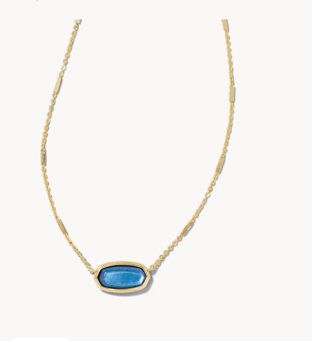 Kendra Scott-Framed Elisa Gold Metal Short Pendant Necklace in Dark Blue Mother-of-Pearl 9608803389