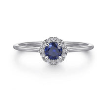 Load image into Gallery viewer, GABRIEL&amp;Co-14K White Gold Blue Sapphire and Diamond Halo Promise Ring   LR51264W45SA