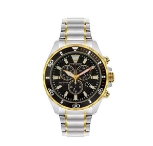 Citizen Eco-Drive Mens Chronograph Two-Tone Bracelet Band Black Quartz Dial Watch - AT2434-54E