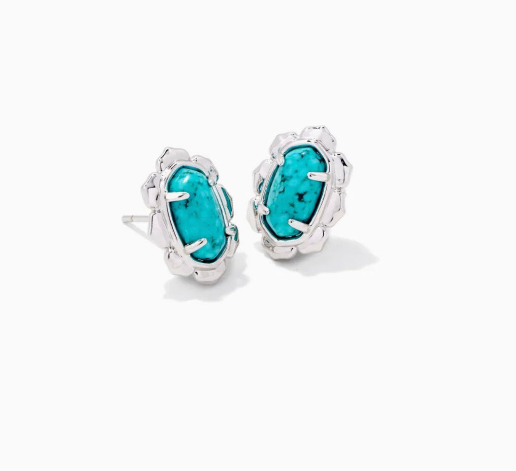 KENDRA SCOTT-Piper Silver Stud Earrings in Variegated Turquoise Magnesite. 9608801798