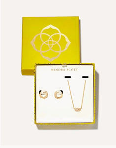 Kendra Scott-Grayson Gold Metal Pendant & Huggie Gift Set in White Crystal 9608802828