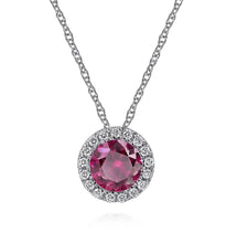 Load image into Gallery viewer, GABRIEL&amp;CO-14K White Gold Ruby and Diamond Halo Pendant Necklace   NK2824W45RA