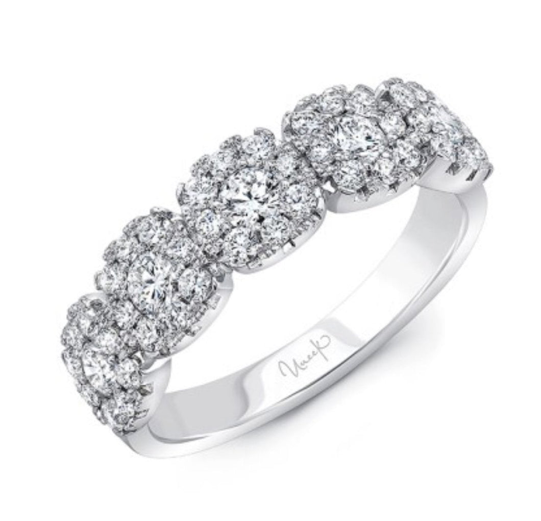 Uneek-Uneek Diamond Anniversary Band with Cushion-Shaped Halos, in 18K White Gold